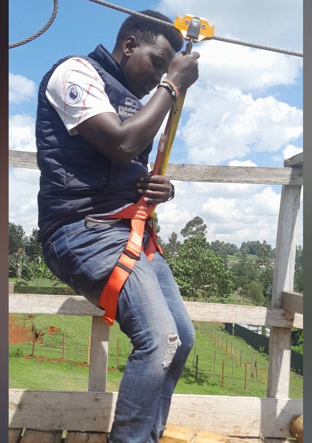 A participant on the zip-line platform